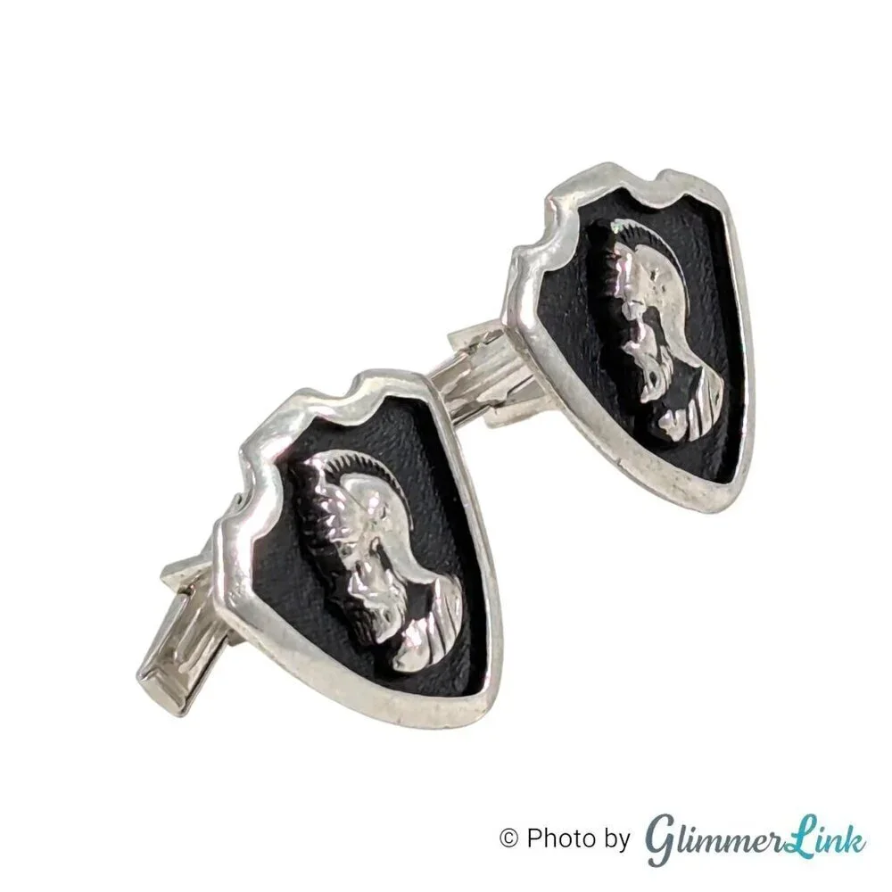 Vintage Roman Legionnaire Centurion Crenulated Shield Silver Tone Cufflinks